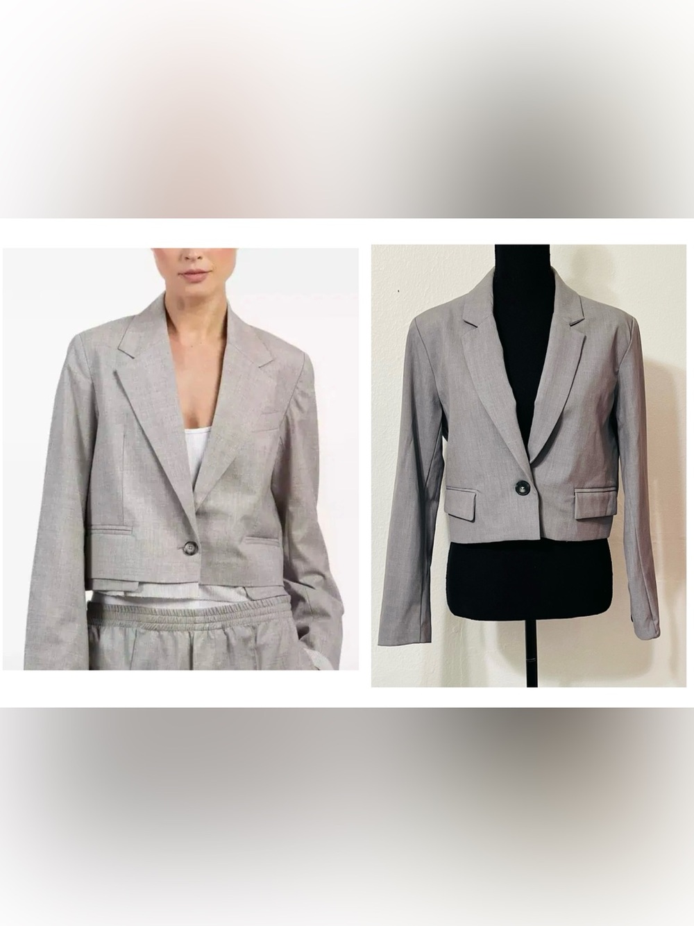 Joie Grey Cropped Fitted Blazer. It features a tailored cropped silhouette,l